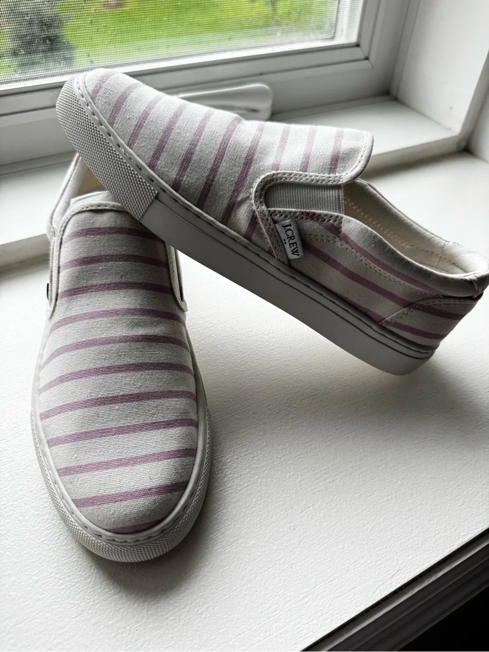 J. Crew Lavender-Striped Slip-On Canvas Sneakers